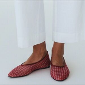 🌟 Steve Madden MEADOW Red Gingham Women's Mesh Ballet Flats